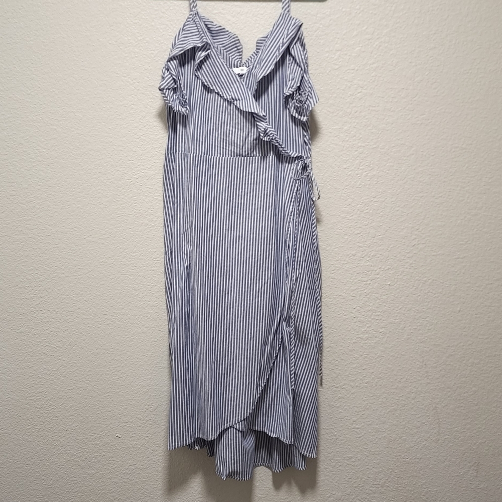 Midi pinstripe wrap dress